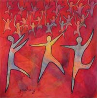 Watercolor by Gwen Meharg titled When they began to Worship